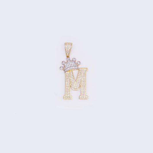 14K "M" Cubic Zirconia Initial Pendant with Crown