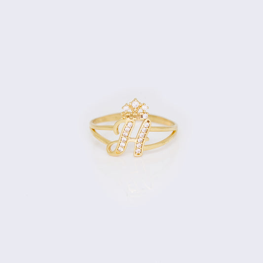 14K Ladies' Crown Initial Cursive Letter Ring "H"