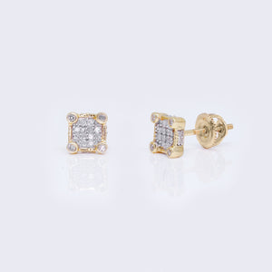 14K Square 4-points 0.05ct Diamond Stud Earrings 14K Square 4-points 0.05ct Diamond Stud Earrings