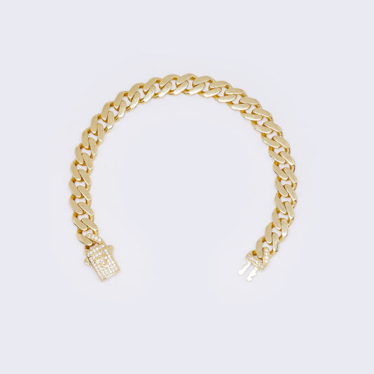 14K Yellow Gold Cubic Zirconia Monaco Chain 9" Bracelet 8mm Thickness