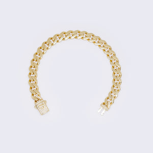 14K Yellow Gold Cubic Zirconia Monaco Chain 9" Bracelet 8mm Thickness 14K Yellow Gold Cubic Zirconia Monaco Chain 9" Bracelet 8mm Thickness