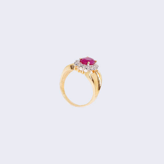 14K Gold Ruby Stone and Diamonds