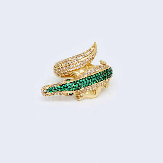 14K Cubic Zirconia Iced-Out Crocodile Wrap-Around Ring