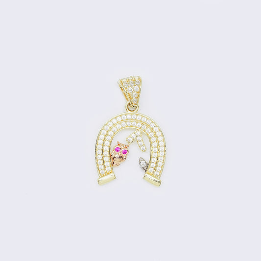 14k Gold 7 owl good luck Horseshoe