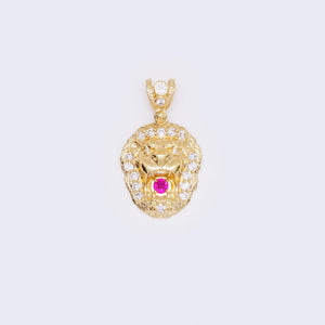 14K Gold Simulated Diamond And Ruby Lion Face Charm Pendant 14K Gold Simulated Diamond And Ruby Lion Face Charm Pendant
