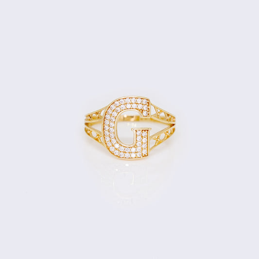14K Cubic Zirconia Big Initial Letter Ring "G"