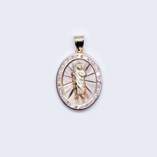14K Saint Judas Tadeo Cubic Zirconia Pendant Charm