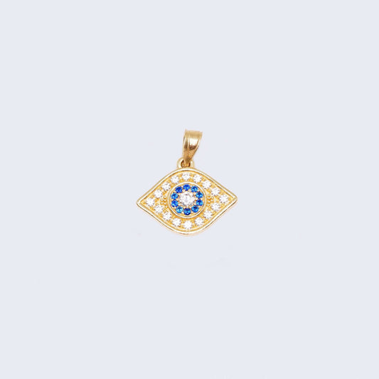 14K Gold Blue Evil Eye with Cubic Zirconia Stones Pendant Charm
