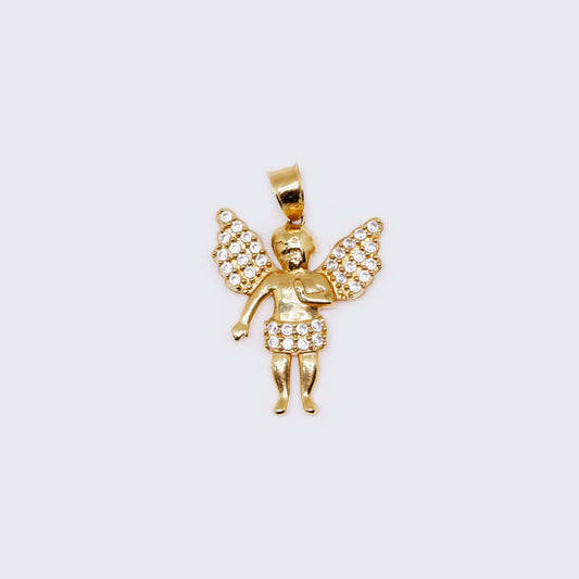 14K Gold Angel with Cubic Zirconia Stones Pendant Charm