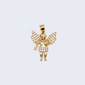 14K Gold Angel with Cubic Zirconia Stones Pendant Charm 14K Gold Angel with Cubic Zirconia Stones Pendant Charm