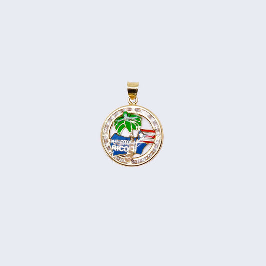 10K Gold Colorful Puerto Rico Pendant Charm with Zirconia Stones