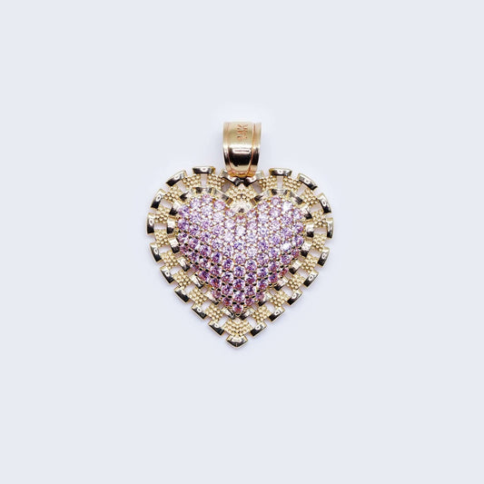 14K Gold Pink Cubic Zirconia Heart Pendant Charm