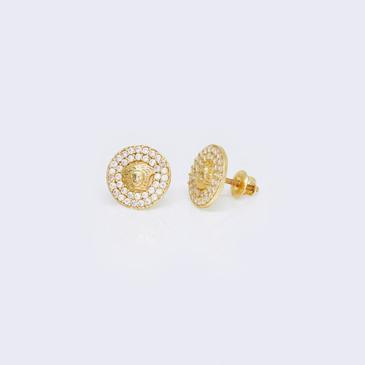 10K Cubic Zirconia Pave Medusa Stud Earrings