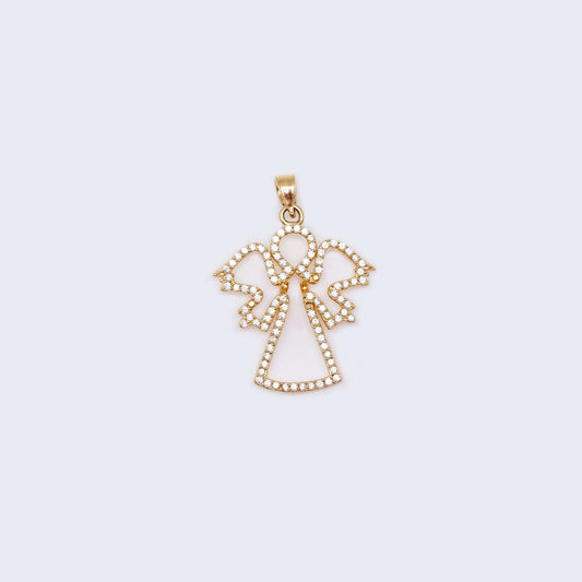 14K Gold Hollow Sweet Angel with Cubic Zirconia Stones Pendant Charm