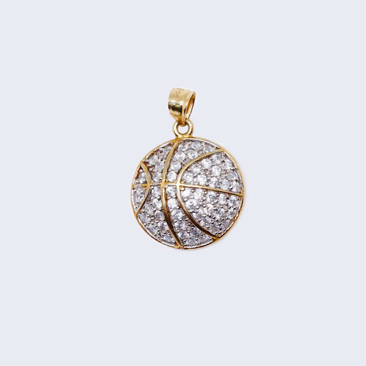 10K Gold Basketball Ball Pendant Charm with Zirconia Stones
