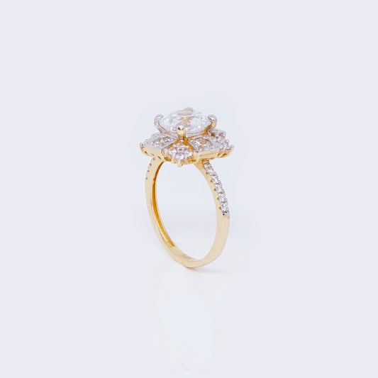 14K Cross Flower Design Engagement Ring with Cubic Zirconia
