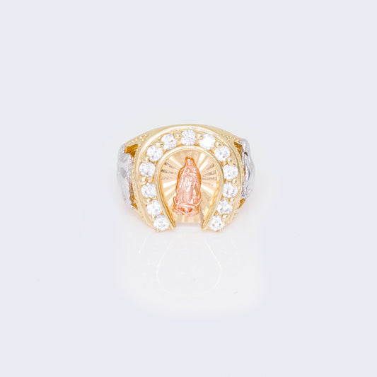 14K Cubic Zirconia Virgen de Guadalupe Horse Shoe Ring