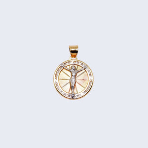 14K Gold Christ in Cross with Cubic Zirconia Stones Pendant Charm 14K Gold Christ in Cross with Cubic Zirconia Stones Pendant Charm