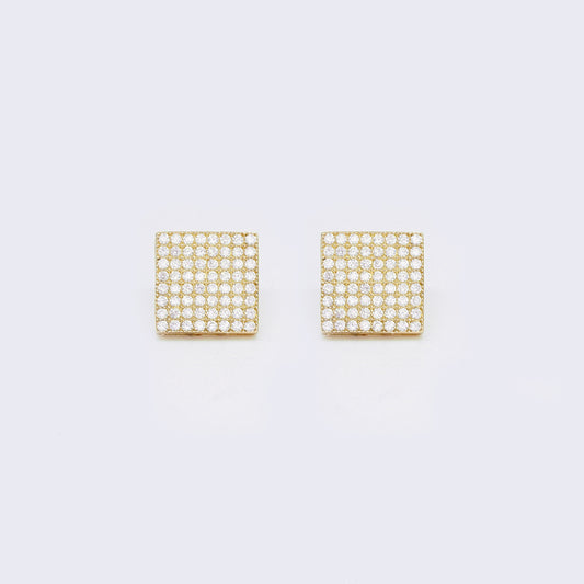 10K Square Pave Cubic Zirconia Stud Earrings