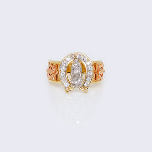 14K HORSE SHOE WITH VIRGEN 3TONES GOLD WITH Cubic Zirconia 14K HORSE SHOE WITH VIRGEN 3TONES GOLD WITH Cubic Zirconia