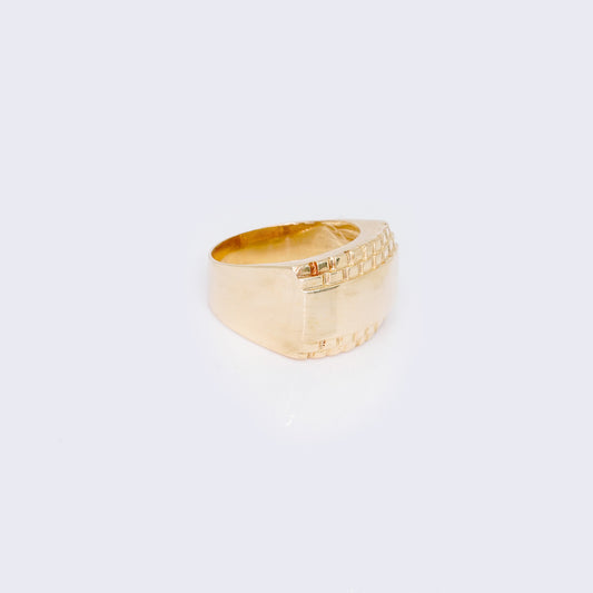 14K Brick Textured Men's Ring