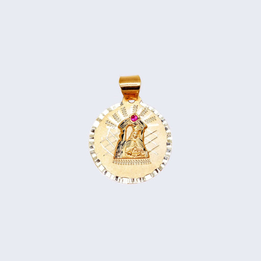 14K Gold Round Design Saint Barbara Pendant Charm