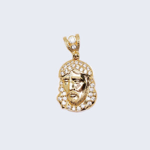 14K Gold Christ Face with Cubic Zirconia Stones Pendant Charm 14K Gold Christ Face with Cubic Zirconia Stones Pendant Charm