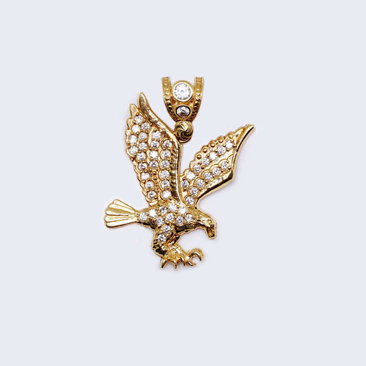 10K Gold Eagle Pendant Charm with Zirconia Stones