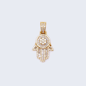 14K Gold Hamsa Hand with Cubic Zirconia Stones Pendant Charm 14K Gold Hamsa Hand with Cubic Zirconia Stones Pendant Charm