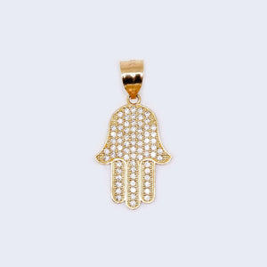 14K Gold Hamsa Hand with Cubic Zirconia Stones Pendant Charm 14K Gold Hamsa Hand with Cubic Zirconia Stones Pendant Charm