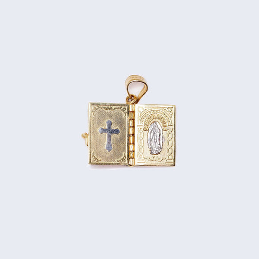 14K Gold Cross Virgen de Guadalupe Book Bible Pendant Charm