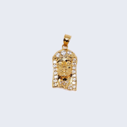 14K Gold Christ Face with Cubic Zirconia Stones Pendant Charm