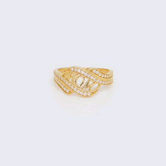 14K "MOM" Rope Twist Cubic Zirconia Ring