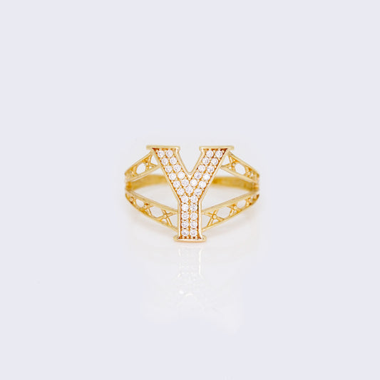 14K Cubic Zirconia Big Initial Letter Ring "Y"