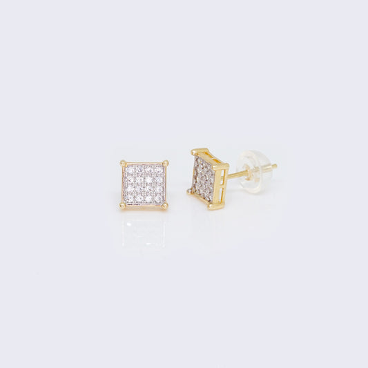 14K Cubic Zirconia Womens Round Diamond Square Earrings