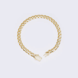 14K Yellow Gold Monaco Chain Cubic Zirconia Bracelet 10" 7mm Thickness 14K Yellow Gold Monaco Chain Cubic Zirconia Bracelet 10" 7mm Thickness