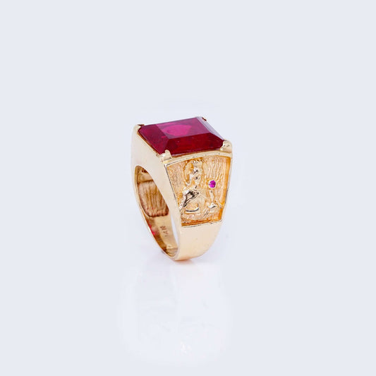 14K RED STONE WITH ST. BARBARA ON SIDES
