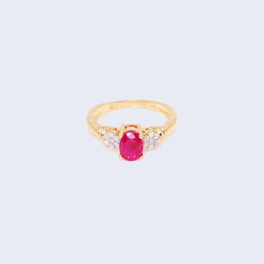 14K Yellow & White Gold Ruby Stone & Diamond Ring