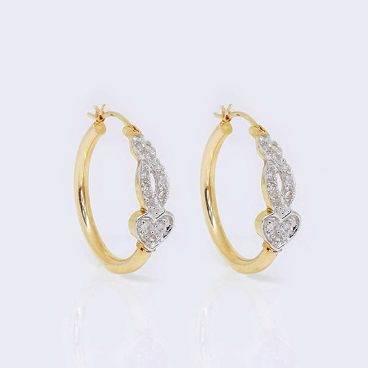 10K Gold Heart Hoop Cubic Zirconia Zirconia Earrings