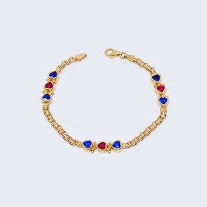 14K Gold 3-Hearts Color Gem Bismark Bracelet 14K Gold 3-Hearts Color Gem Bismark Bracelet
