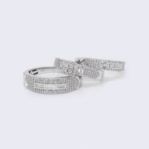 14K White Gold Natural Diamond Wedding Trio Band Ring Set 14K White Gold Natural Diamond Wedding Trio Band Ring Set