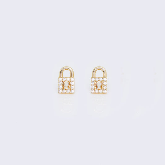 14K Cubic Zirconia Micro Pave Gold Padlock Charms