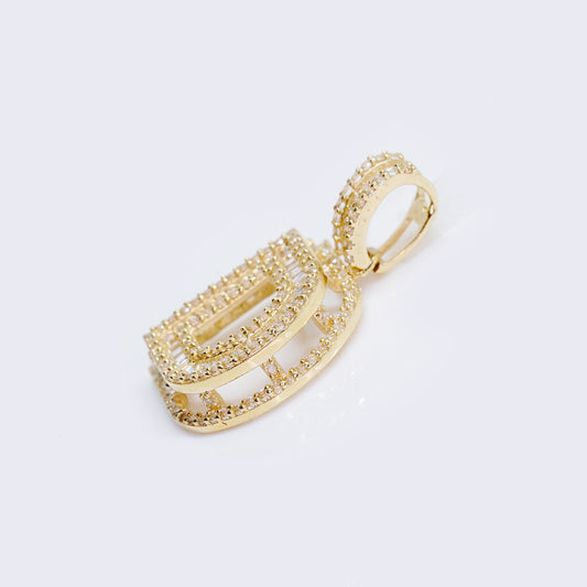 14K Cubic Zirconia "D" Initial Gold 3D Look Charm