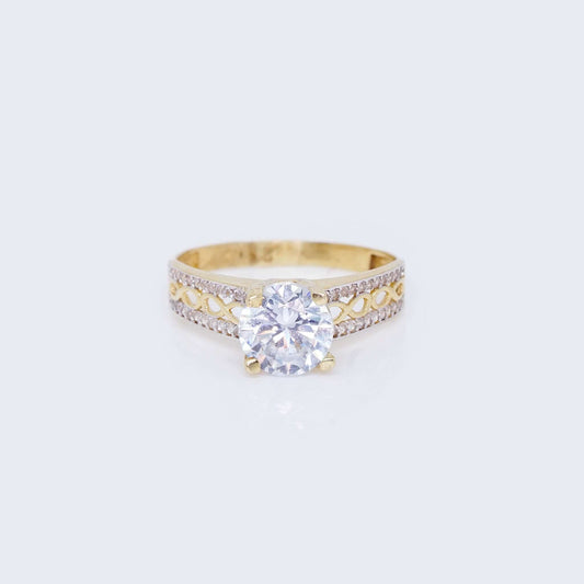 14K Thick Classic Design Engagement Ring with Cubic Zirconia