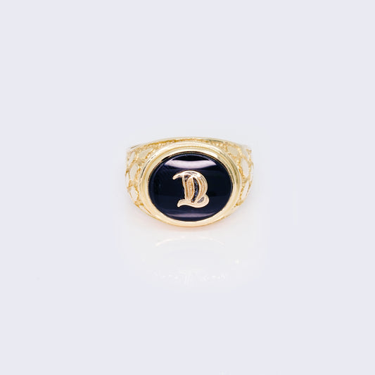 14K Oval Cursive Letter D Initial Ring