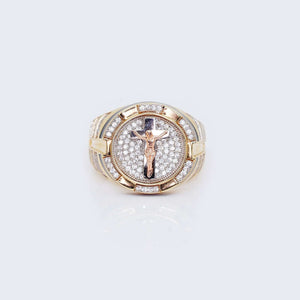 14K 3TONE GOLD WITH Cubic Zirconia AND JESUS CROSS RING 14K 3TONE GOLD WITH Cubic Zirconia AND JESUS CROSS RING