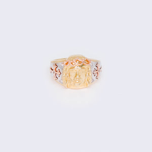 14K Tri Color Gold Cubic Zirconia Religious Jesus Cross Fancy Ring 14K Tri Color Gold Cubic Zirconia Religious Jesus Cross Fancy Ring