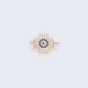 14K Gold Flower Evil Eye Ring with Cubic Zirconia Stones 14K Gold Flower Evil Eye Ring with Cubic Zirconia Stones