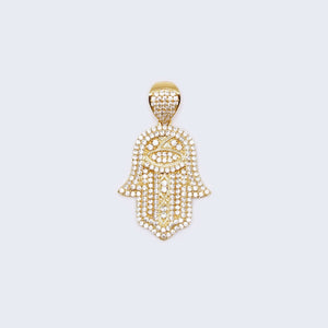 14K Gold Hamsa Hand with Cubic Zirconia Stones Pendant Charm 14K Gold Hamsa Hand with Cubic Zirconia Stones Pendant Charm