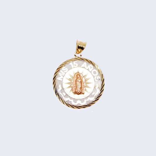 14K Gold Virgen de Guadalupe "Mis 15 aรฑos" Pendant Charm
